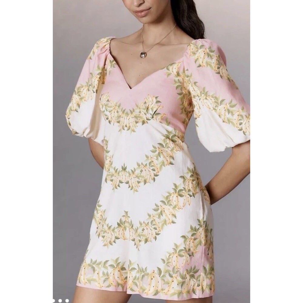 NWT Anthropologie FARM Rio Linen Blend Puff Sleeve Romper - Picture 13 of 15